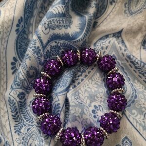 Purple Crystal Ball Stretch Bracelet with Silver Accents